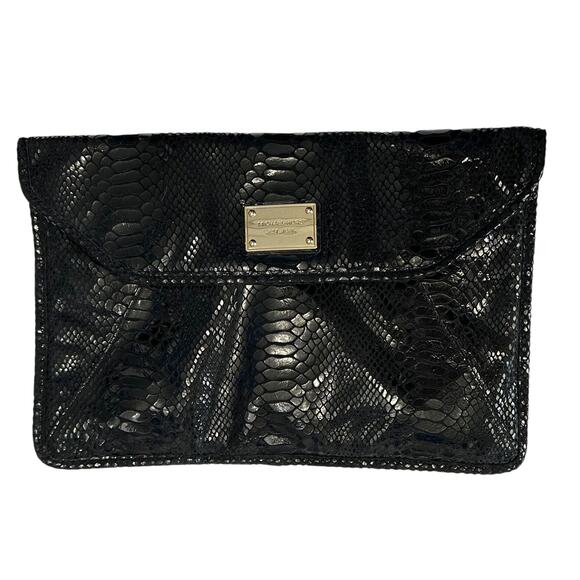 Michael Kors Large Envelope Clutch MacBook Air Sleeve Black Python Crocodile - Picture 2 of 7